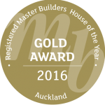 2016 Auckland Registered Master Builders House of the Year Gold Award badge.